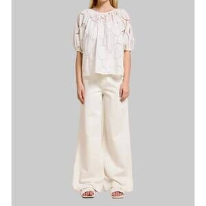 NEW FLAT WHITE bloom eyelet blouse in white